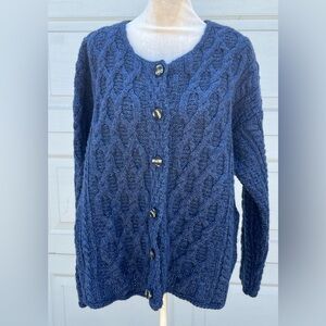 VTG Women's Blarney wollen mill knit  sweater cardigan blue XL
